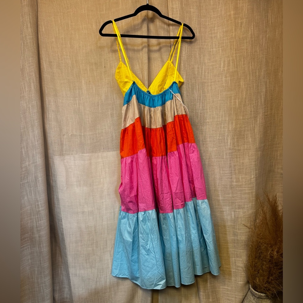Staud Cleo Midi Dress Multi Rainbow Stripe in Size Medium NWT - Picture 7 of 11